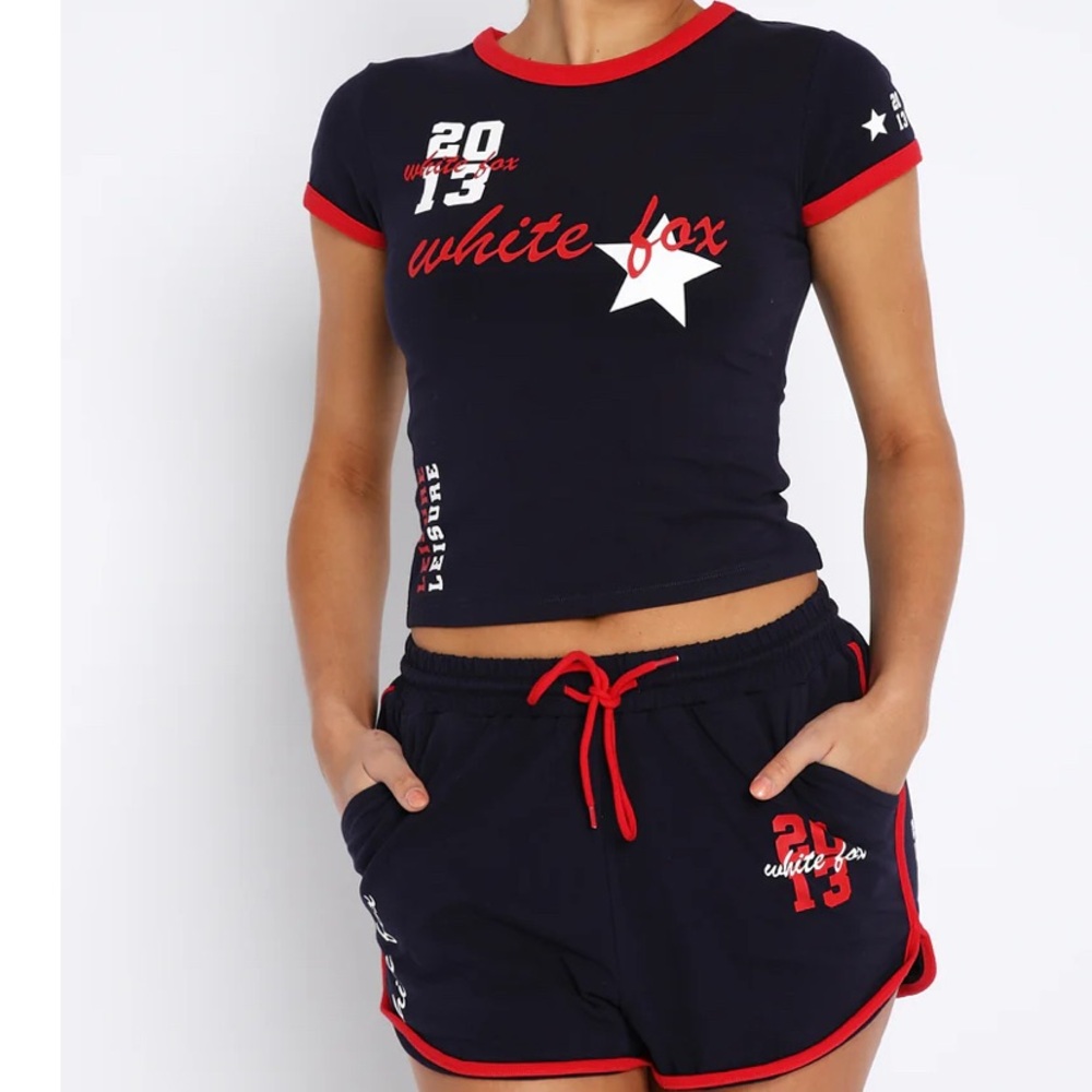 White Fox Boutique Blue and Red Athletic Shorts